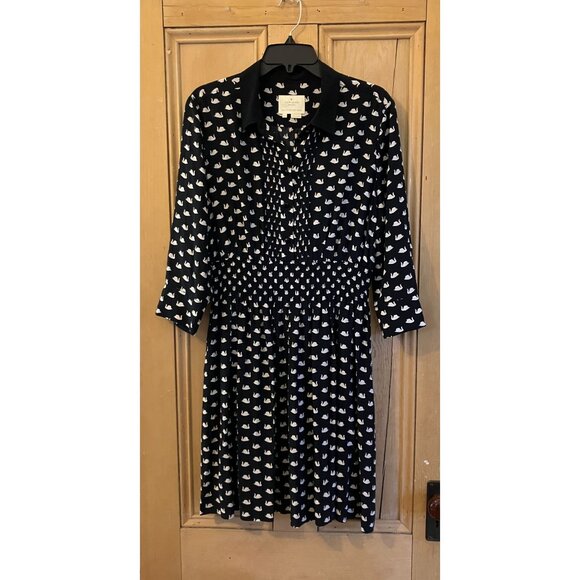 Kate Spade Womens Swan Print Silk Blend Shirtdress Dress Size XL Black SP EXC - Picture 5 of 12